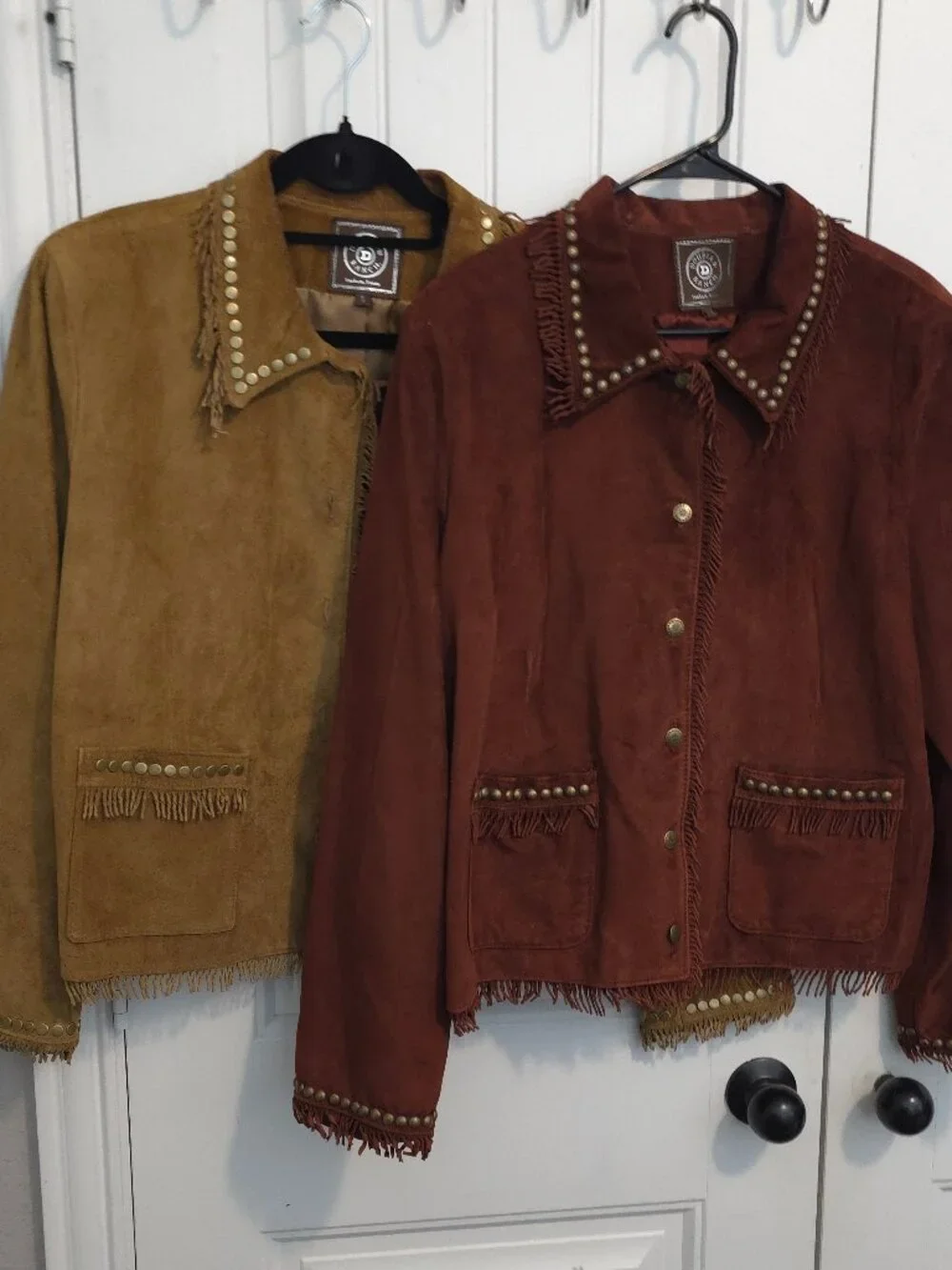 Double D Ranch Tan Brown Fringe & Studded Suede Leather Jacket - Woman's Size L - Picture 11 of 12